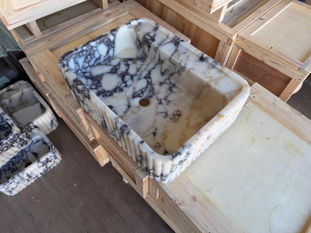 Handcarved Calacatta Viola marble vessel sink by Marblyart, custom made to order — photo 3 of 11