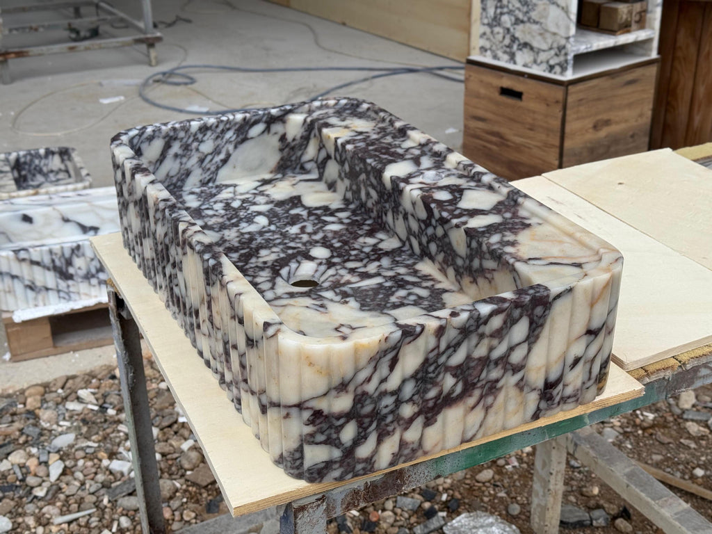 Handcarved Calacatta Viola marble vessel sink by Marblyart, custom made to order — photo 3 of 11
