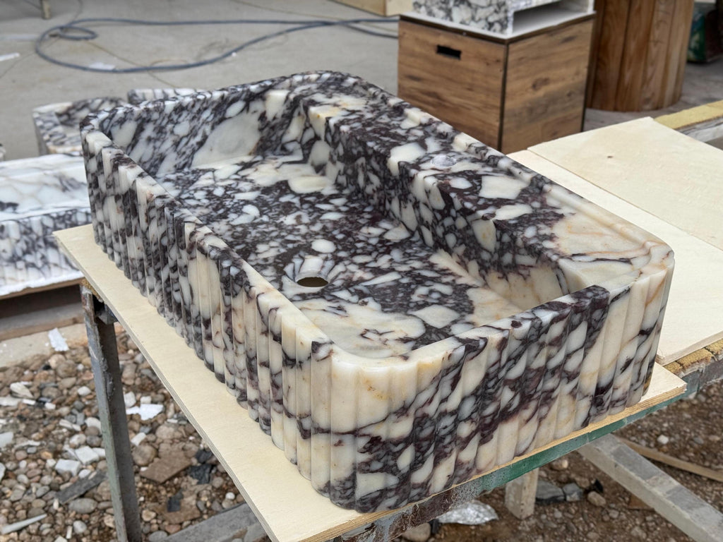 Handcarved Calacatta Viola marble vessel sink by Marblyart, custom made to order — photo 9 of 11