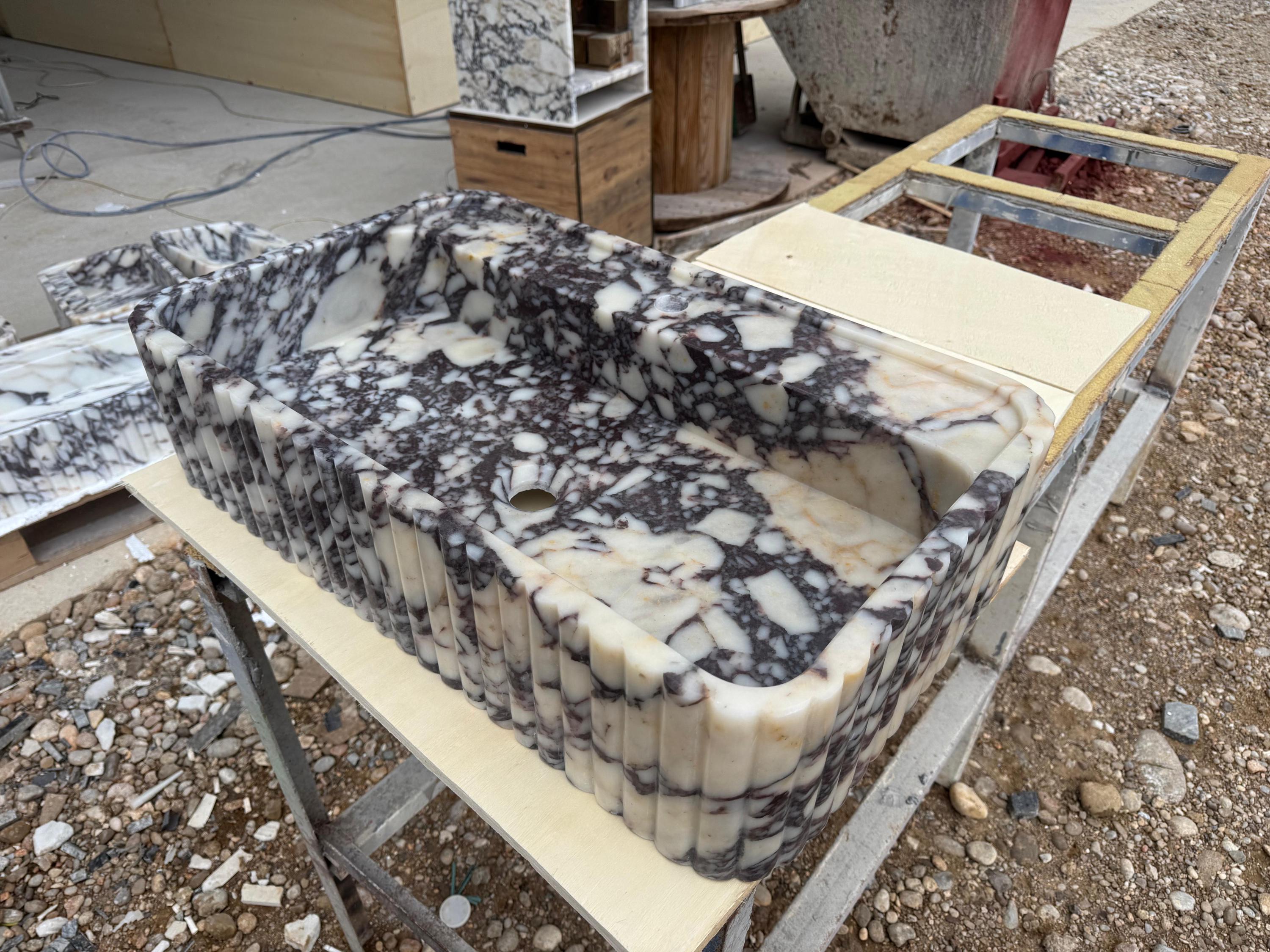 Handcarved Calacatta Viola marble vessel sink by Marblyart, custom made to order — photo 4 of 11