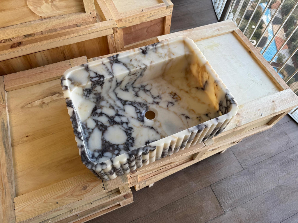 Handcarved Calacatta Viola marble vessel sink by Marblyart, custom made to order — photo 11 of 11