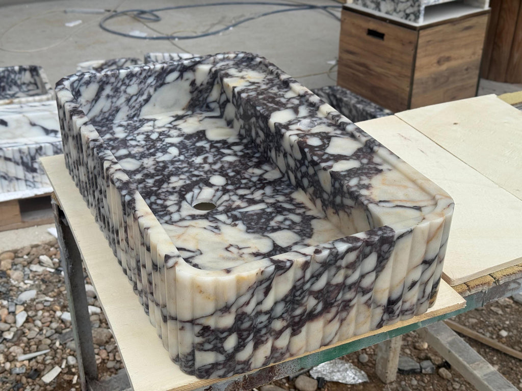 Handcarved Calacatta Viola marble vessel sink by Marblyart, custom made to order — photo 5 of 11