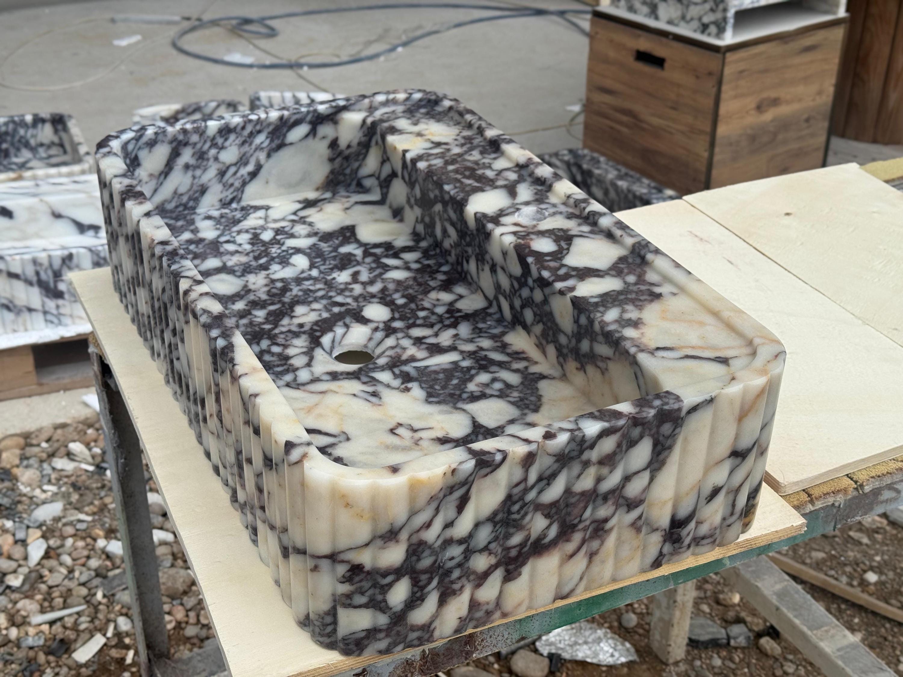 Handcarved Calacatta Viola marble vessel sink by Marblyart, custom made to order — photo 5 of 11