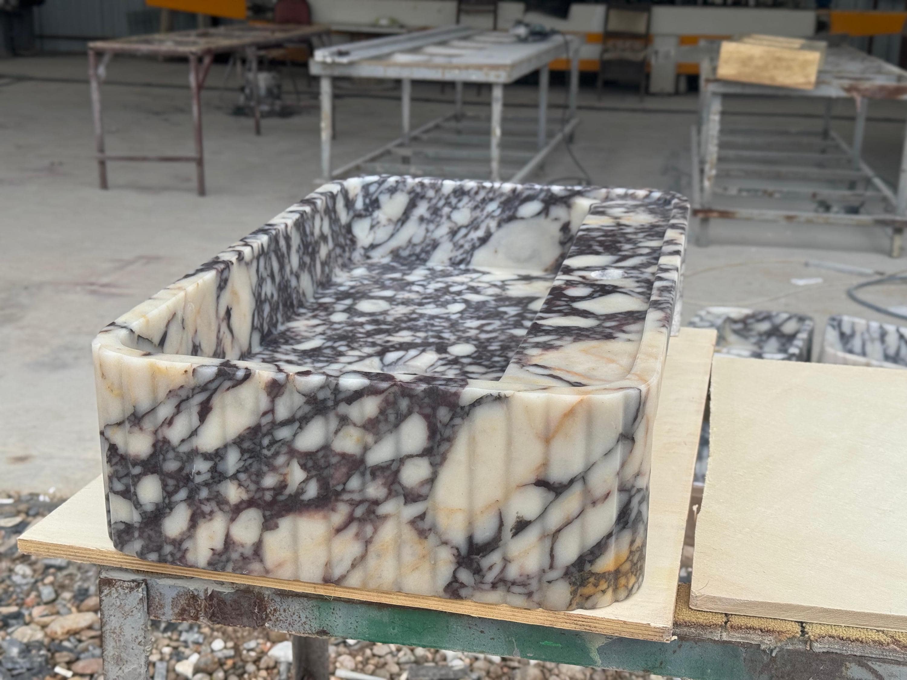 Handcarved Calacatta Viola marble vessel sink by Marblyart, custom made to order — photo 6 of 11