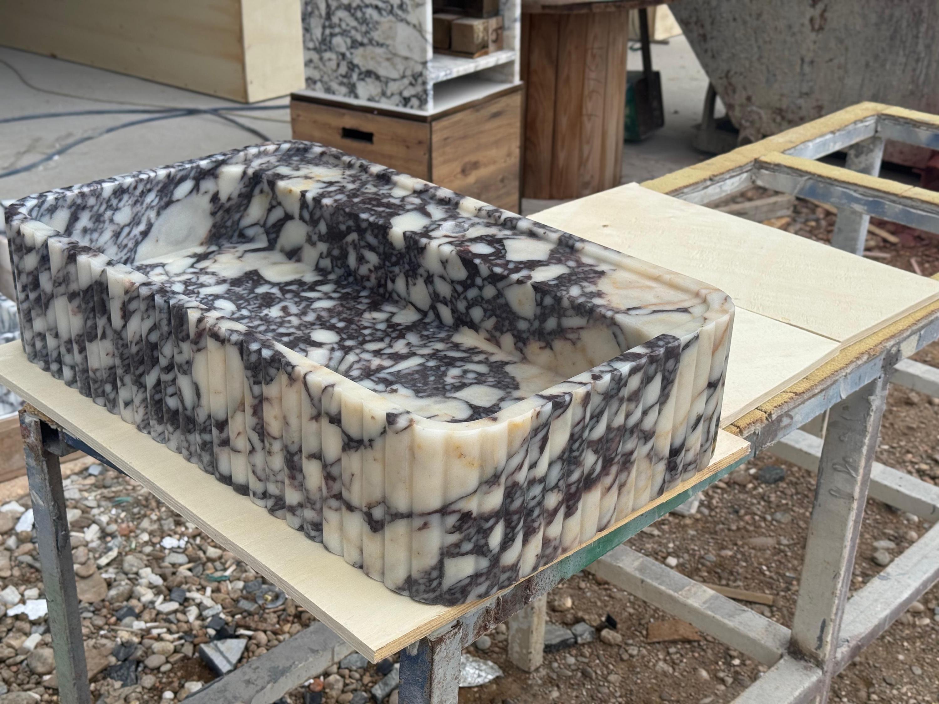 Handcarved Calacatta Viola marble vessel sink by Marblyart, custom made to order — photo 8 of 11