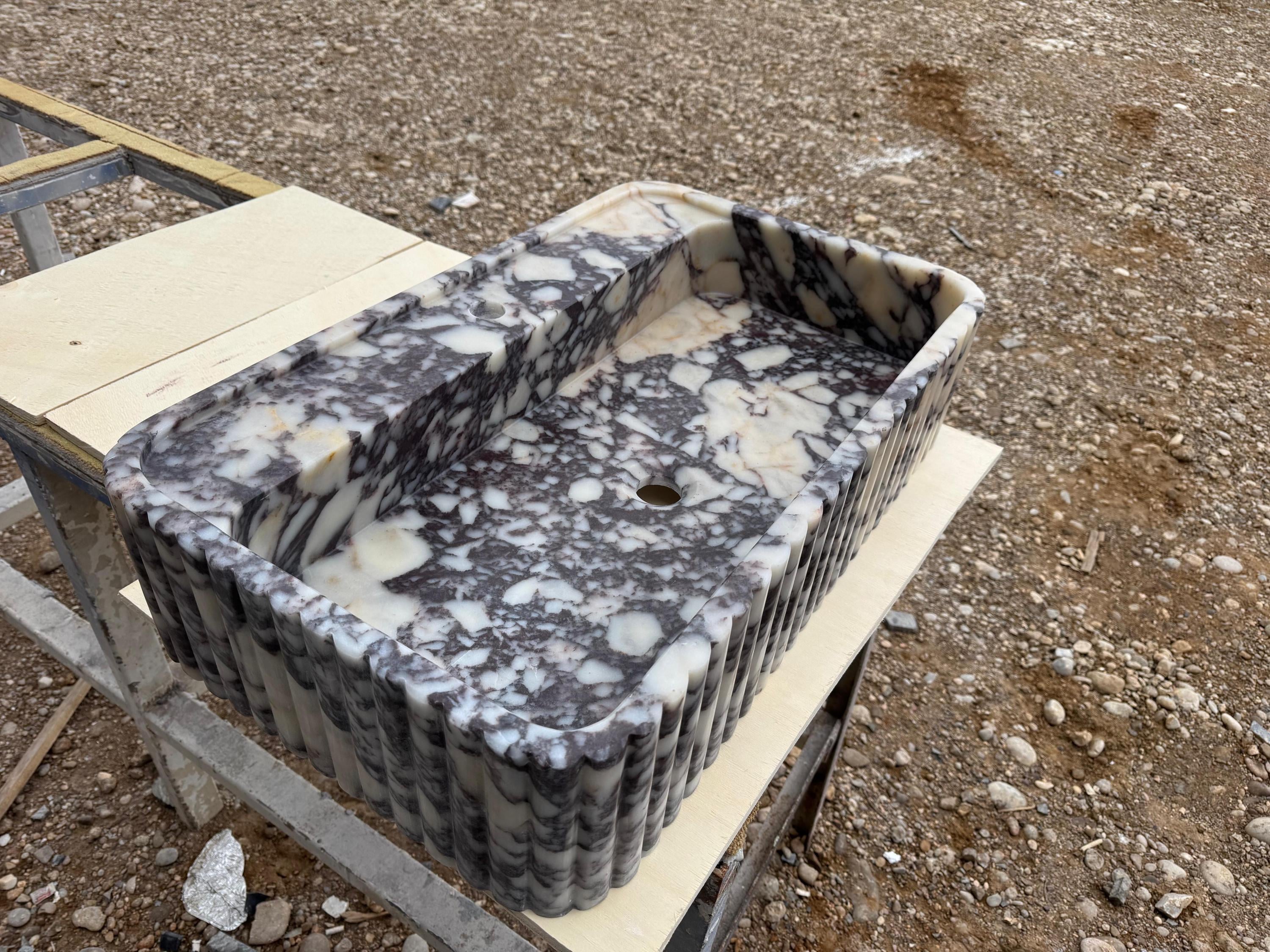 Handcarved Calacatta Viola marble vessel sink by Marblyart, custom made to order — photo 10 of 11