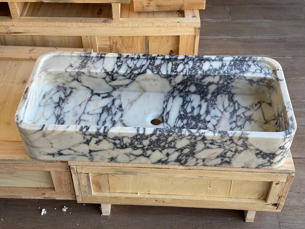 Handcarved Calacatta Viola marble vessel sink by Marblyart, custom made to order — photo 3 of 11