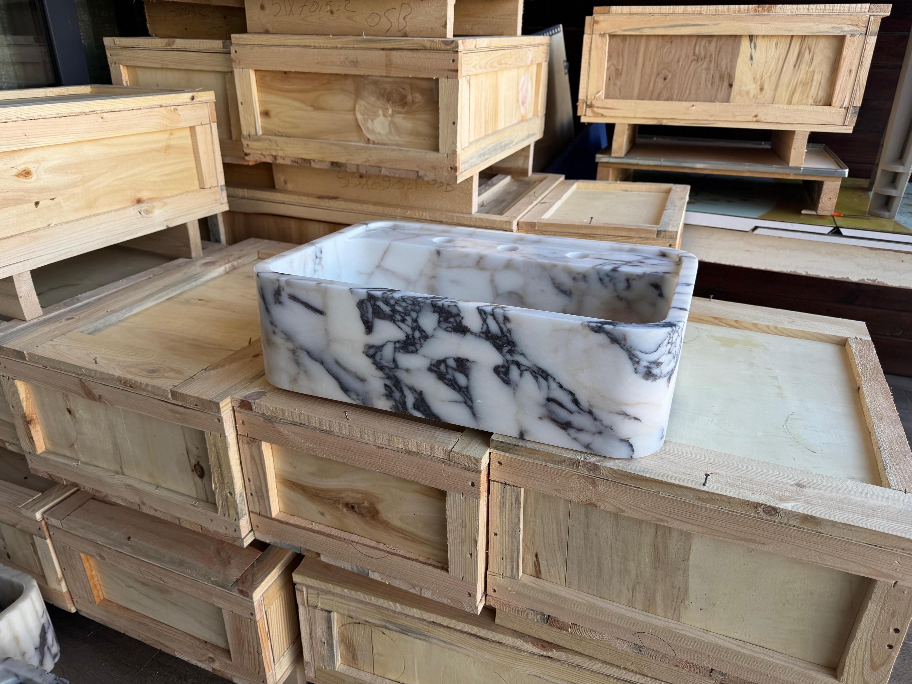 Handcarved Calacatta Viola marble vessel sink by Marblyart, custom made to order — photo 2 of 7