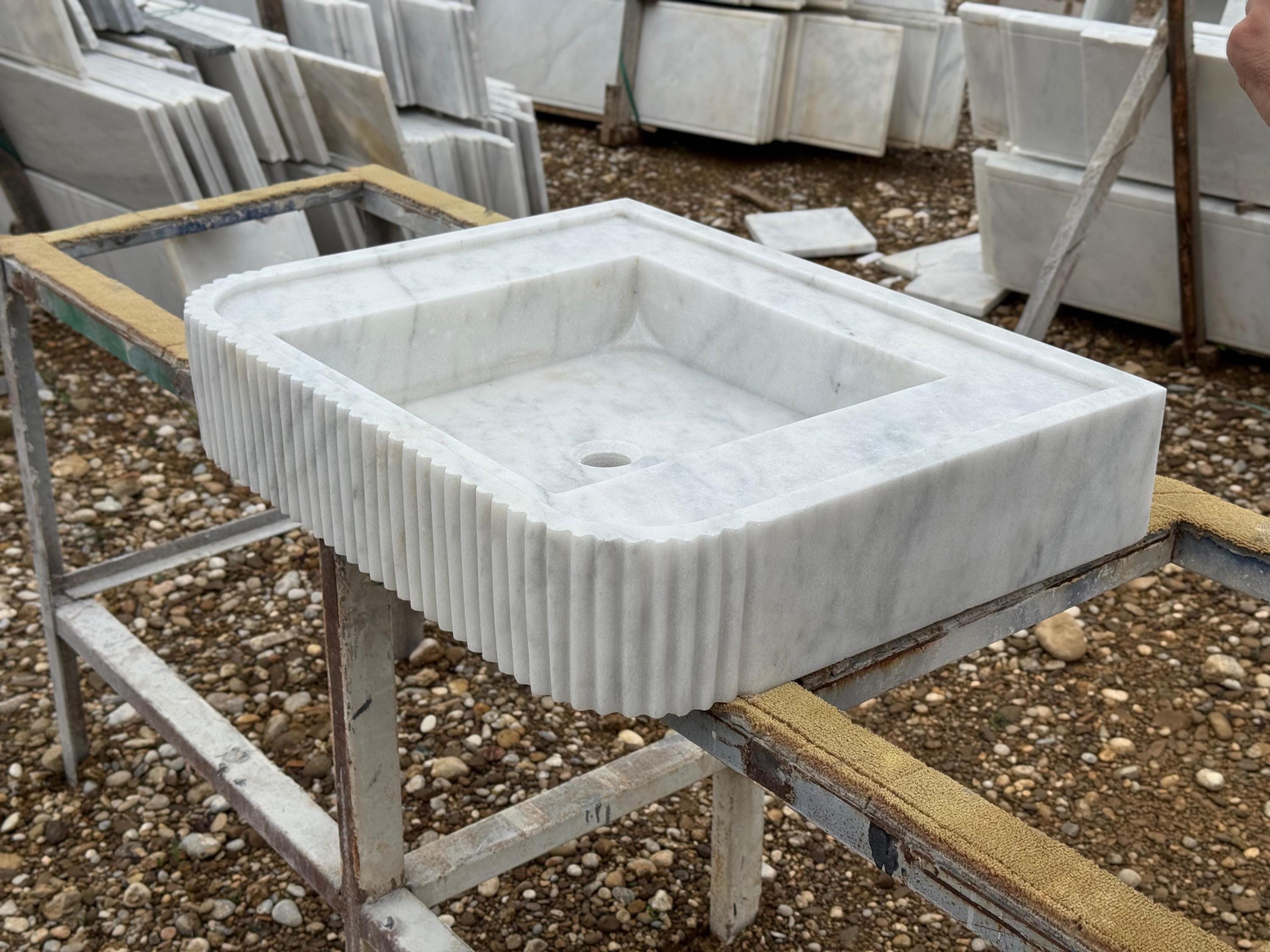 Handcarved Carrara marble vessel sink by Marblyart, custom made to order — photo 6 of 12