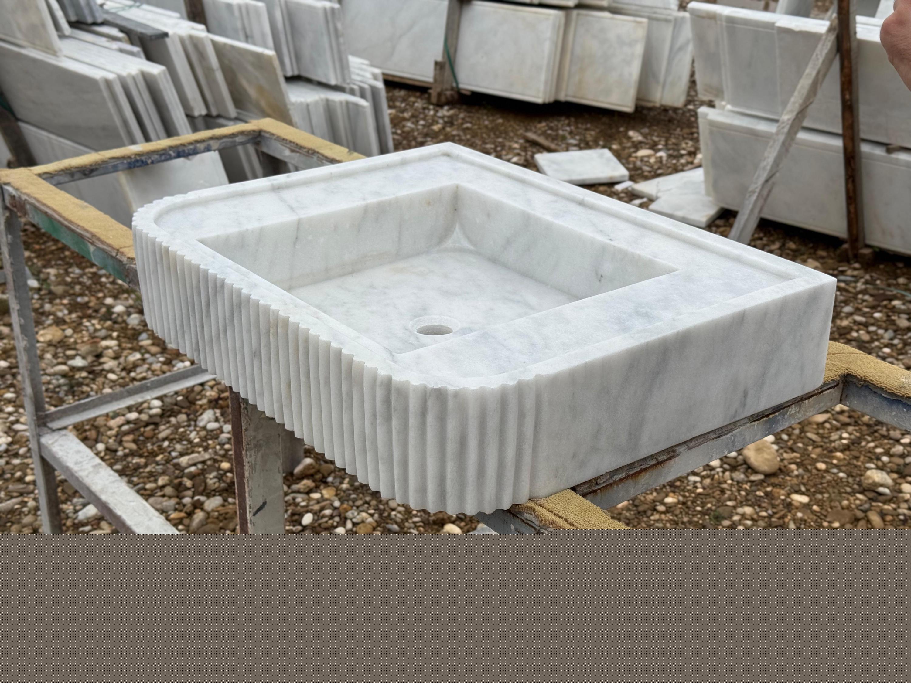 Handcarved Carrara marble vessel sink by Marblyart, custom made to order — photo 7 of 12