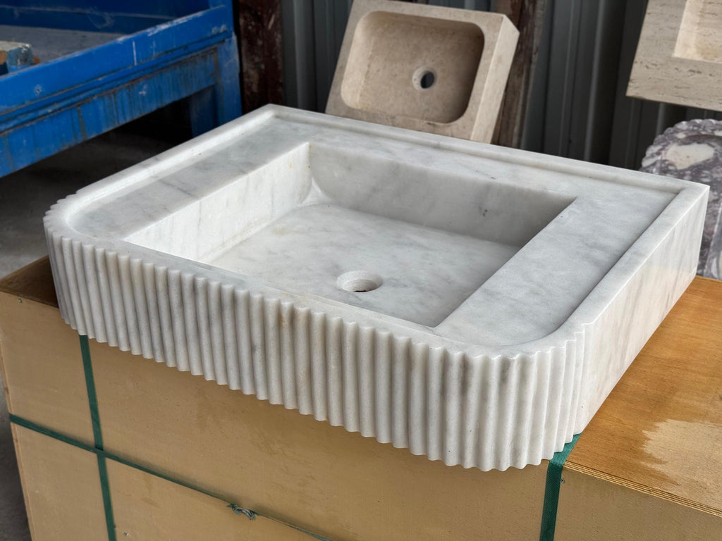 Handcarved Carrara marble vessel sink by Marblyart, custom made to order — photo 3 of 12