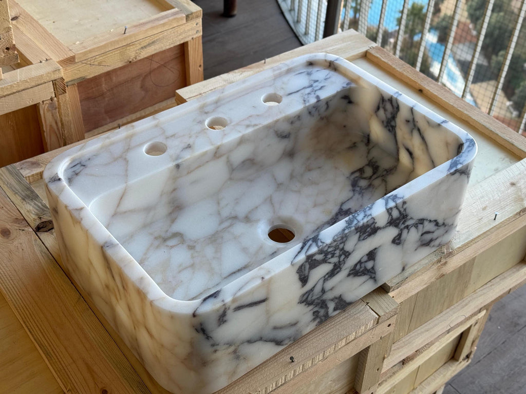 Handcarved Calacatta Viola marble vessel sink by Marblyart, custom made to order — photo 7 of 7