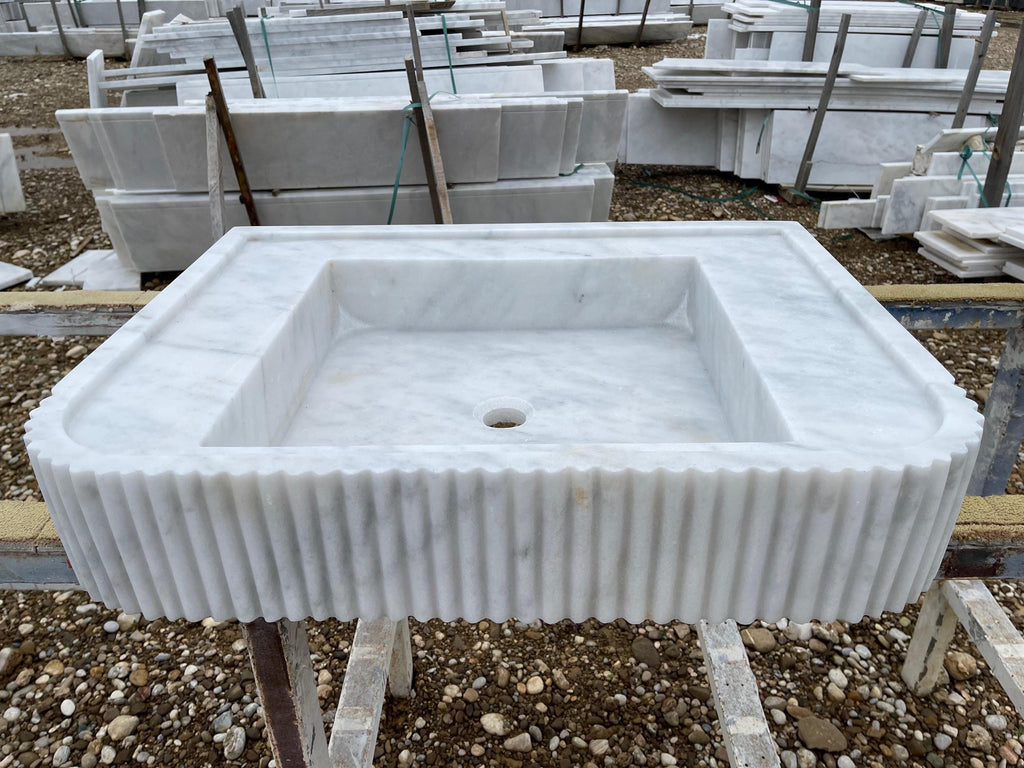 Handcarved Carrara marble vessel sink by Marblyart, custom made to order — photo 8 of 12