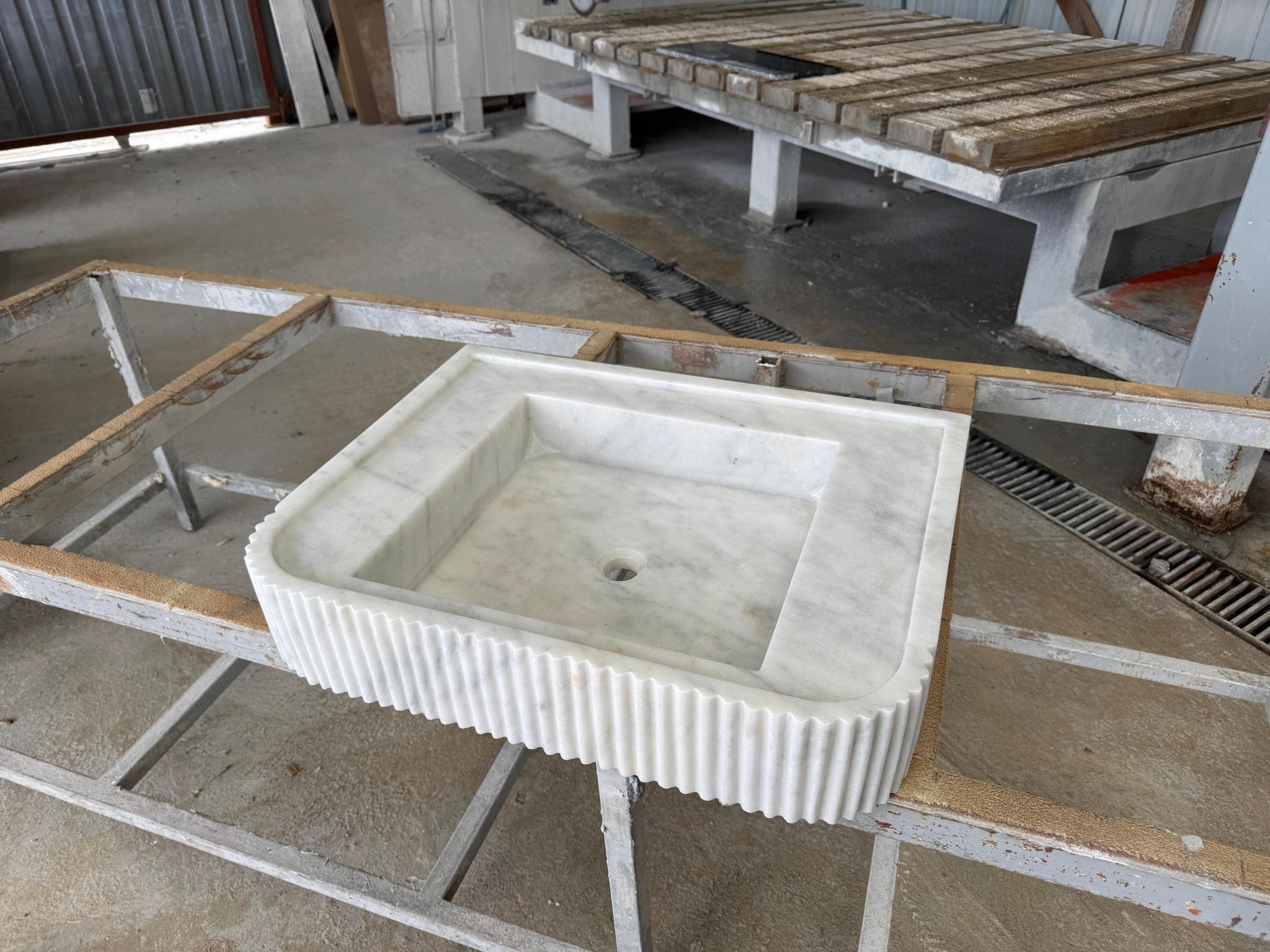 Handcarved Carrara marble vessel sink by Marblyart, custom made to order — photo 5 of 12