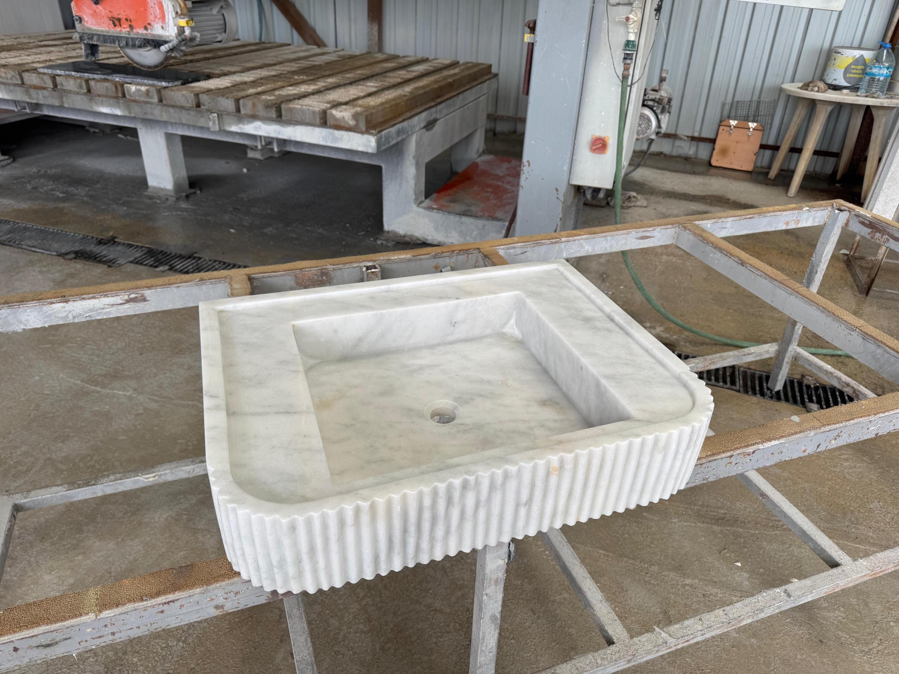 Handcarved Carrara marble vessel sink by Marblyart, custom made to order — photo 4 of 12