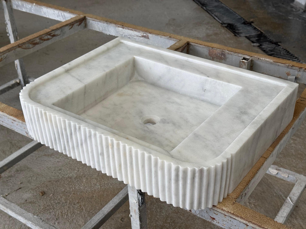Handcarved Carrara marble vessel sink by Marblyart, custom made to order — photo 11 of 12