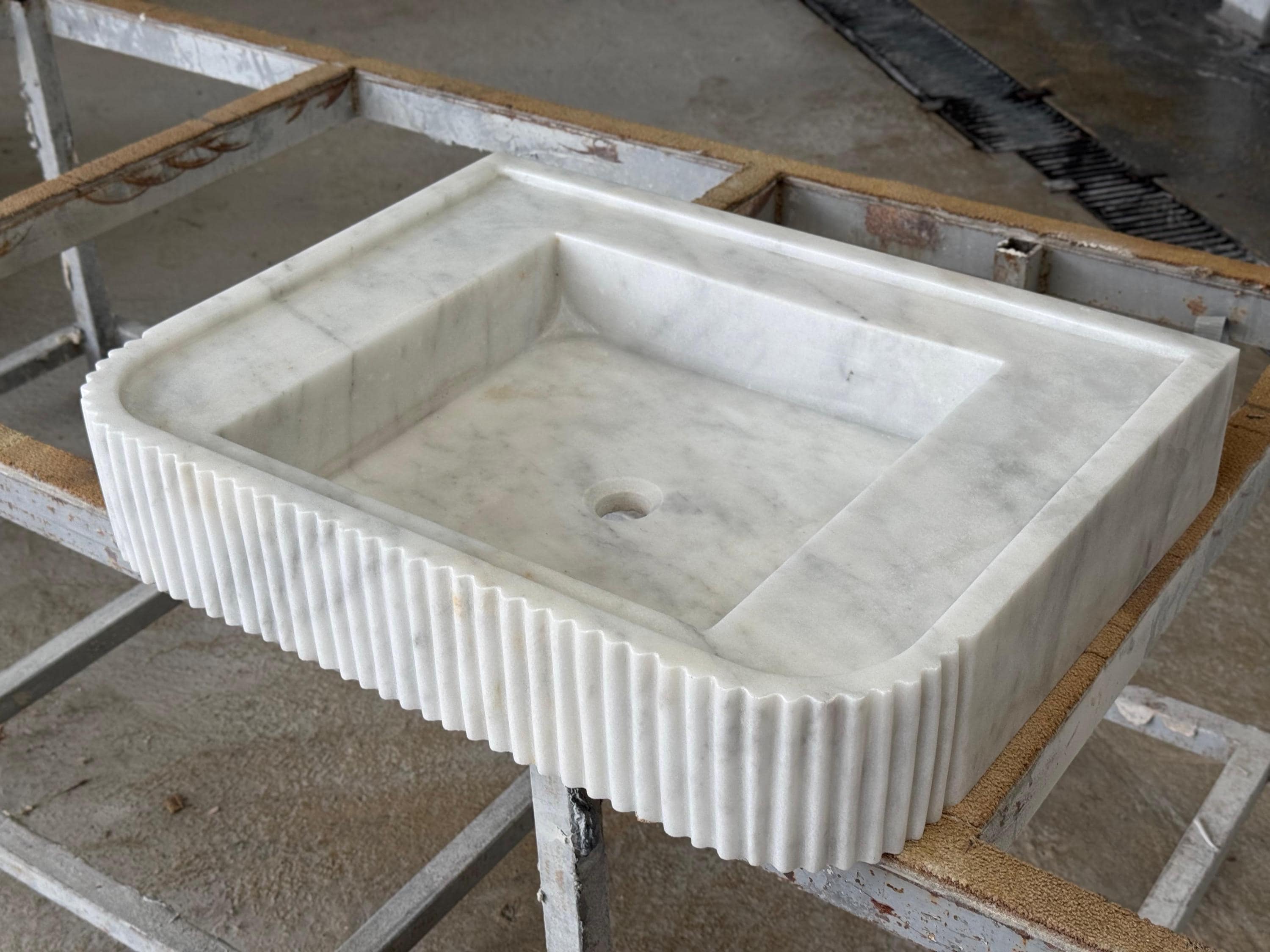 Handcarved Carrara marble vessel sink by Marblyart, custom made to order — photo 11 of 12