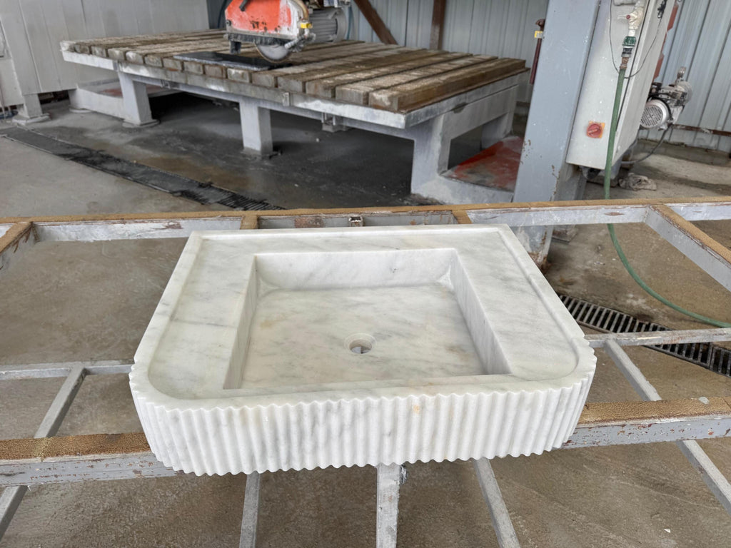 Handcarved Carrara marble vessel sink by Marblyart, custom made to order — photo 9 of 12