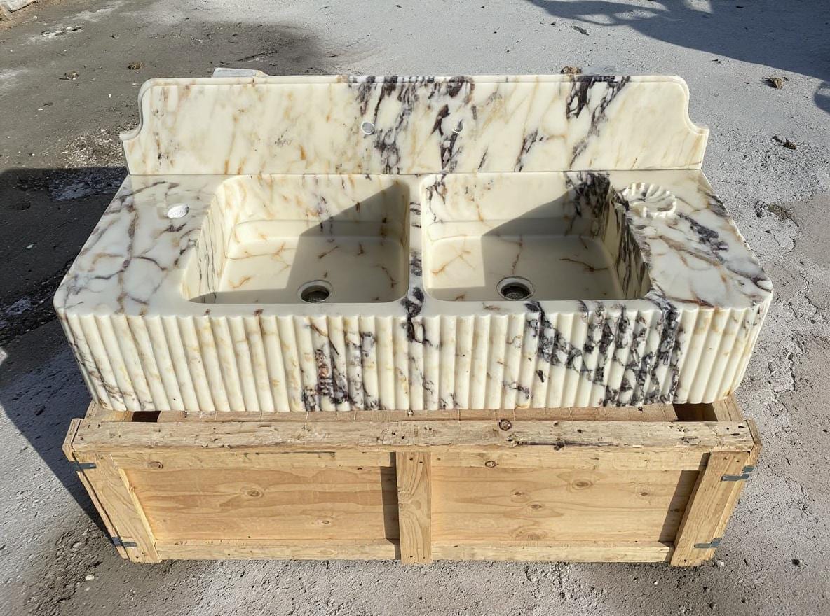 Handcarved Calacatta Viola marble vessel sink by Marblyart, custom made to order — photo 2 of 11