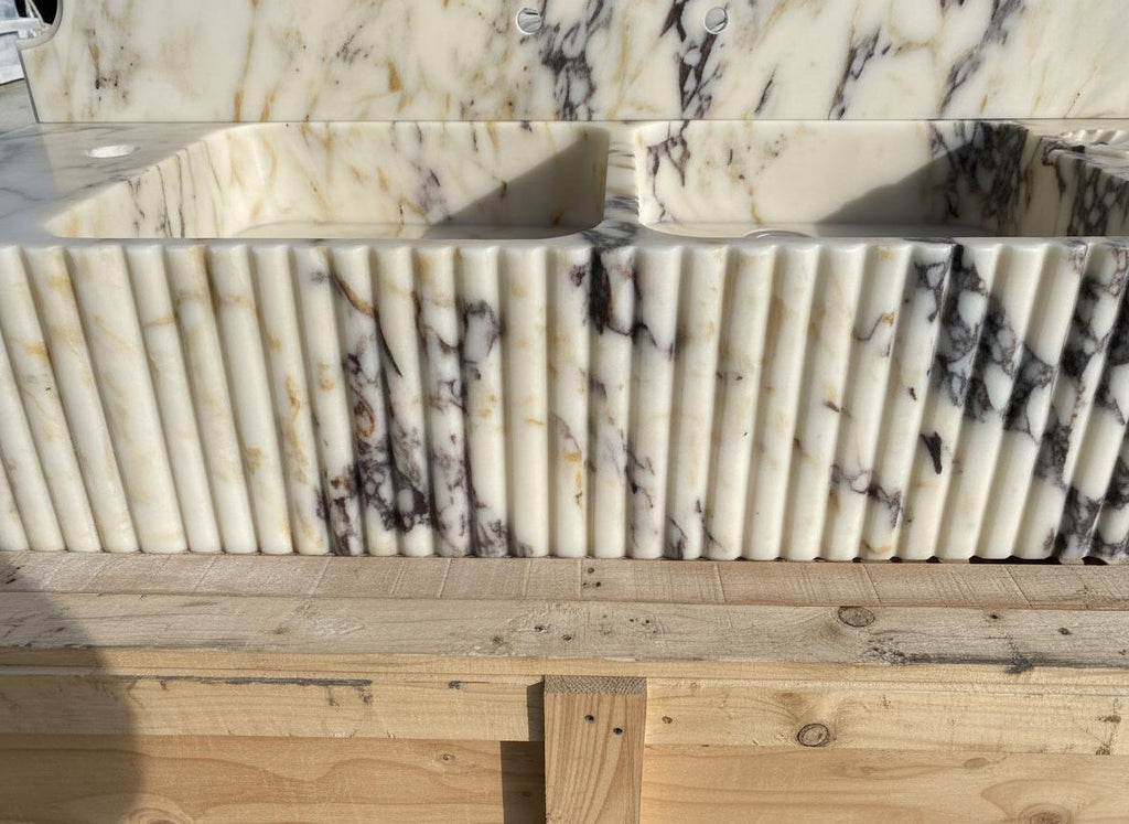 Handcarved Calacatta Viola marble vessel sink by Marblyart, custom made to order — photo 9 of 11