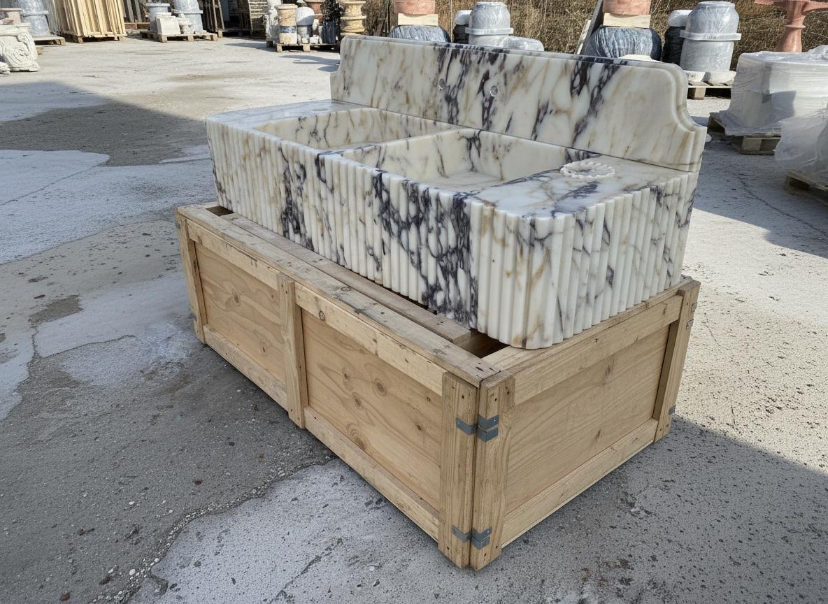 Handcarved Calacatta Viola marble vessel sink by Marblyart, custom made to order — photo 10 of 11