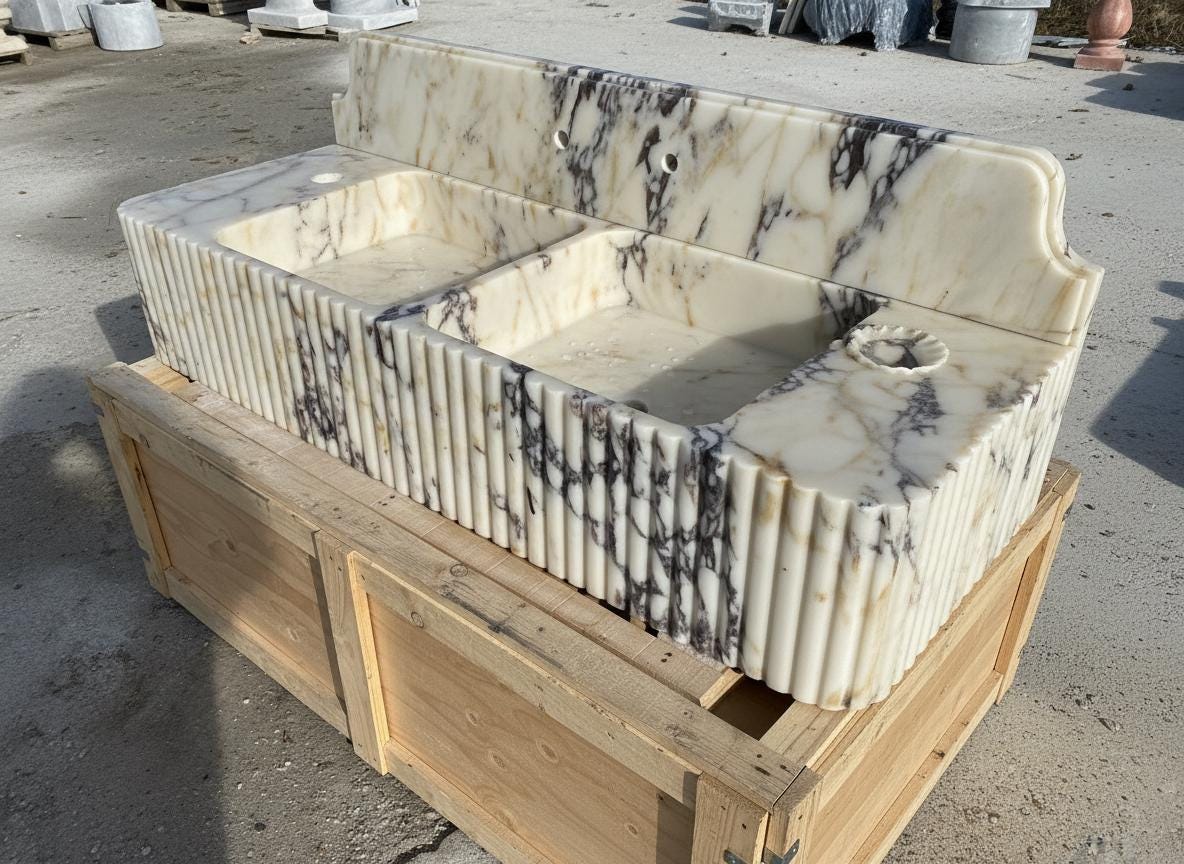 Handcarved Calacatta Viola marble vessel sink by Marblyart, custom made to order — photo 11 of 11
