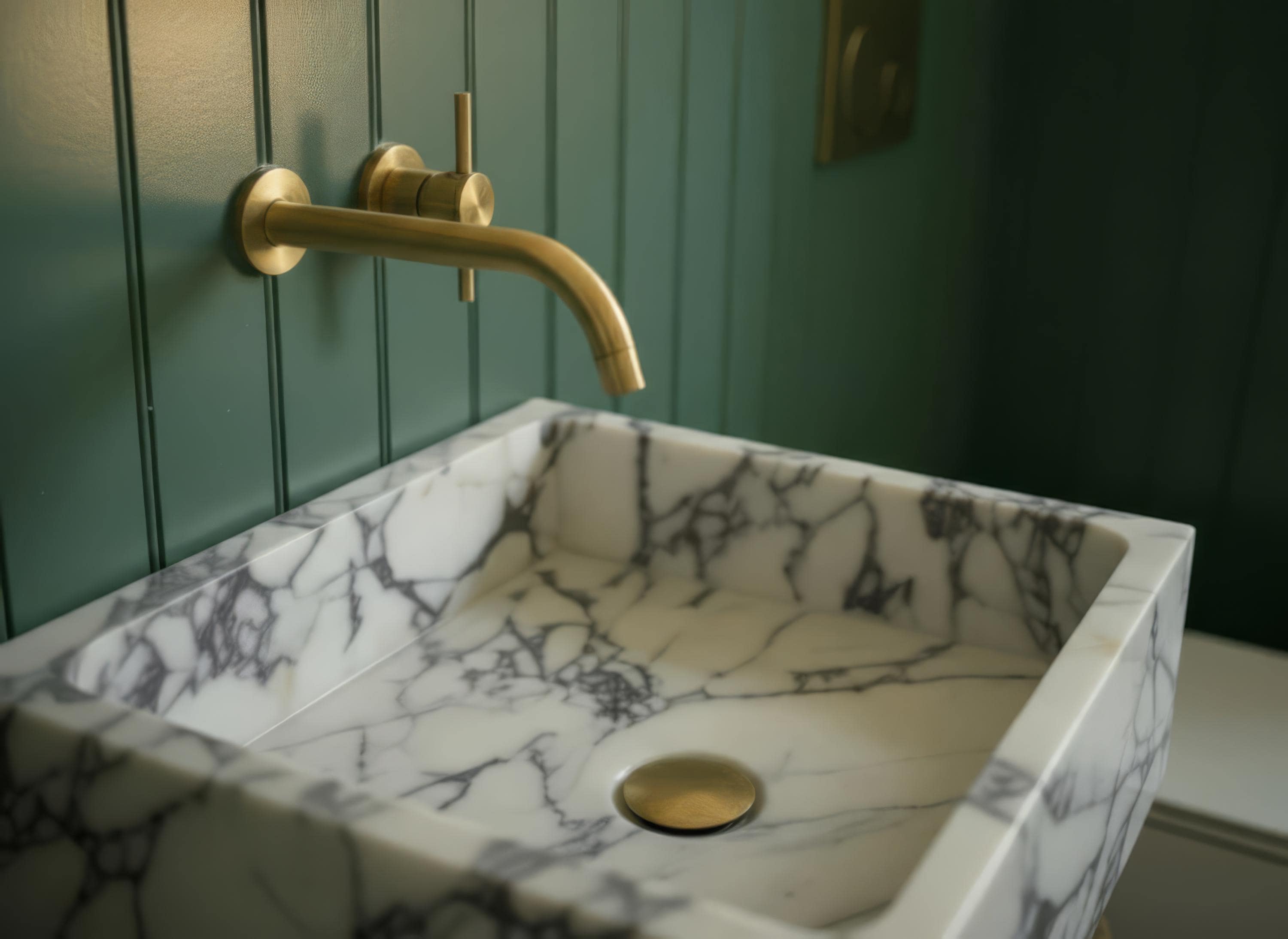 Handcarved Calacatta Viola marble fluted vessel sink by Marblyart, custom made to order — photo 2 of 9