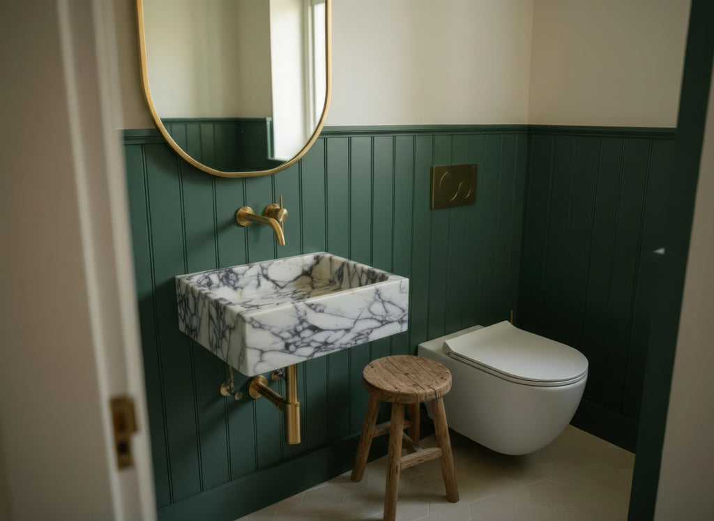 Handcarved Calacatta Viola marble fluted vessel sink by Marblyart, custom made to order — photo 9 of 9