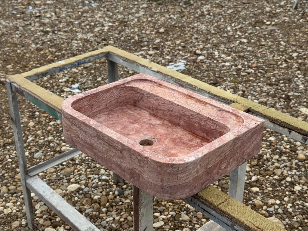 Handcarved red travertine marble vessel sink by Marblyart, custom made to order — photo 9 of 15