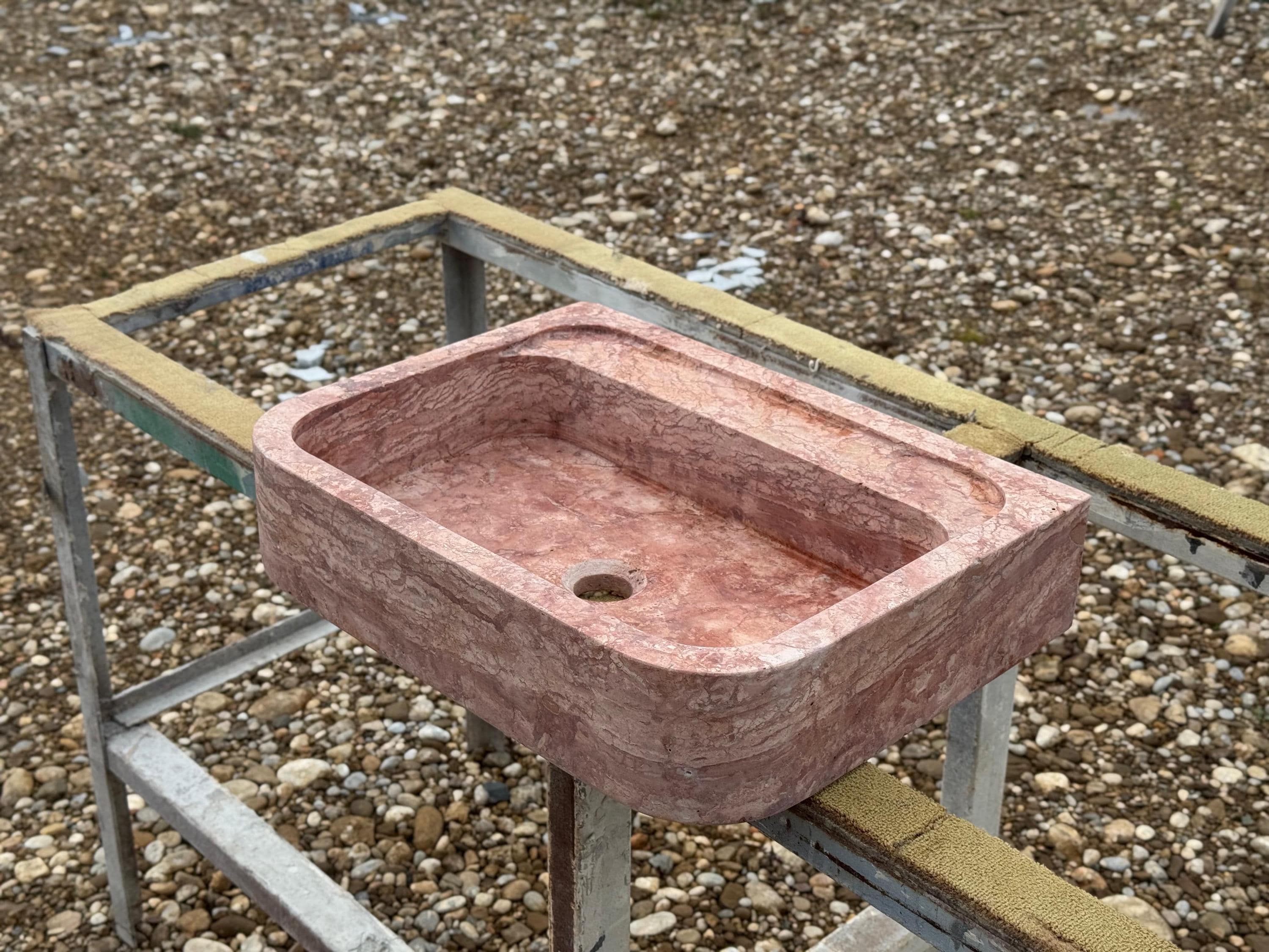 Handcarved red travertine marble vessel sink by Marblyart, custom made to order — photo 9 of 15