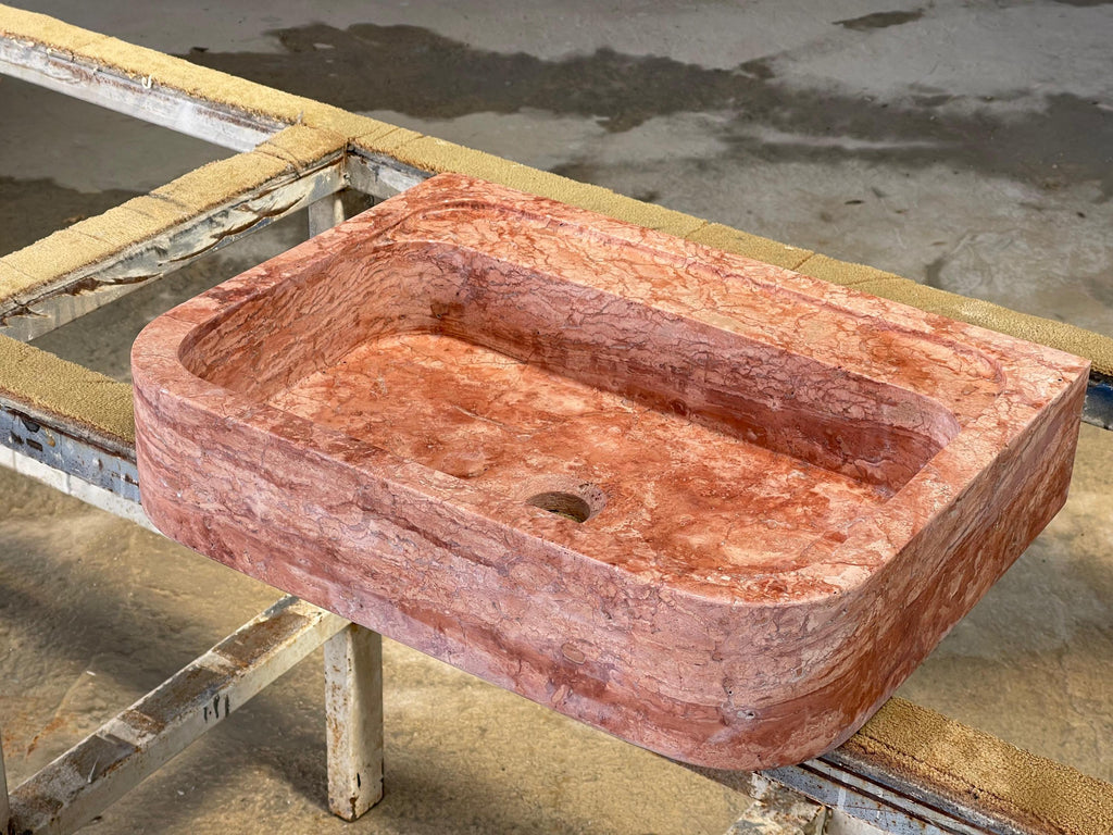 Handcarved red travertine marble vessel sink by Marblyart, custom made to order — photo 2 of 15