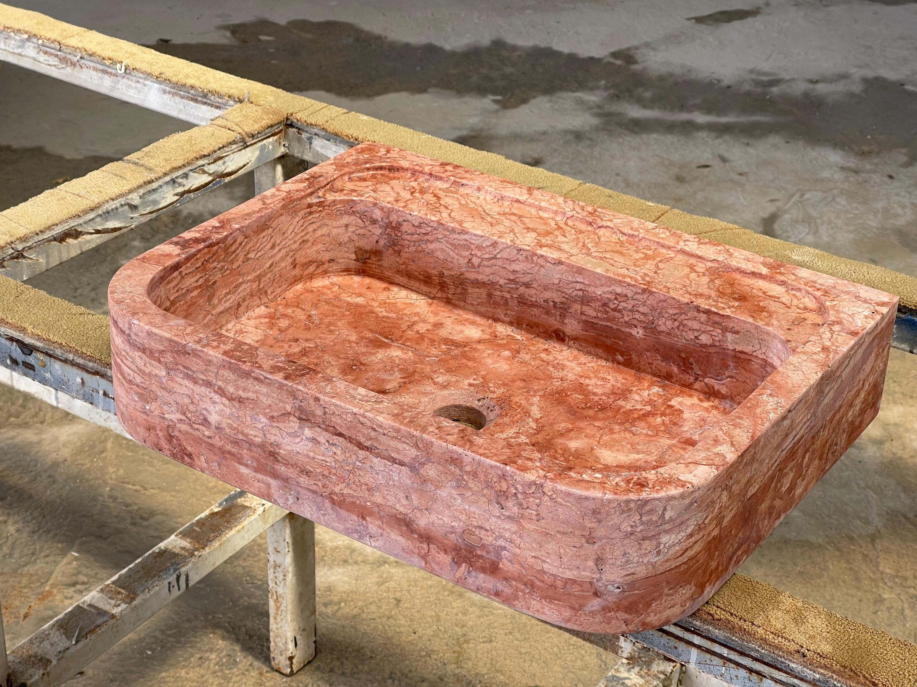 Handcarved red travertine marble vessel sink by Marblyart, custom made to order — photo 2 of 15
