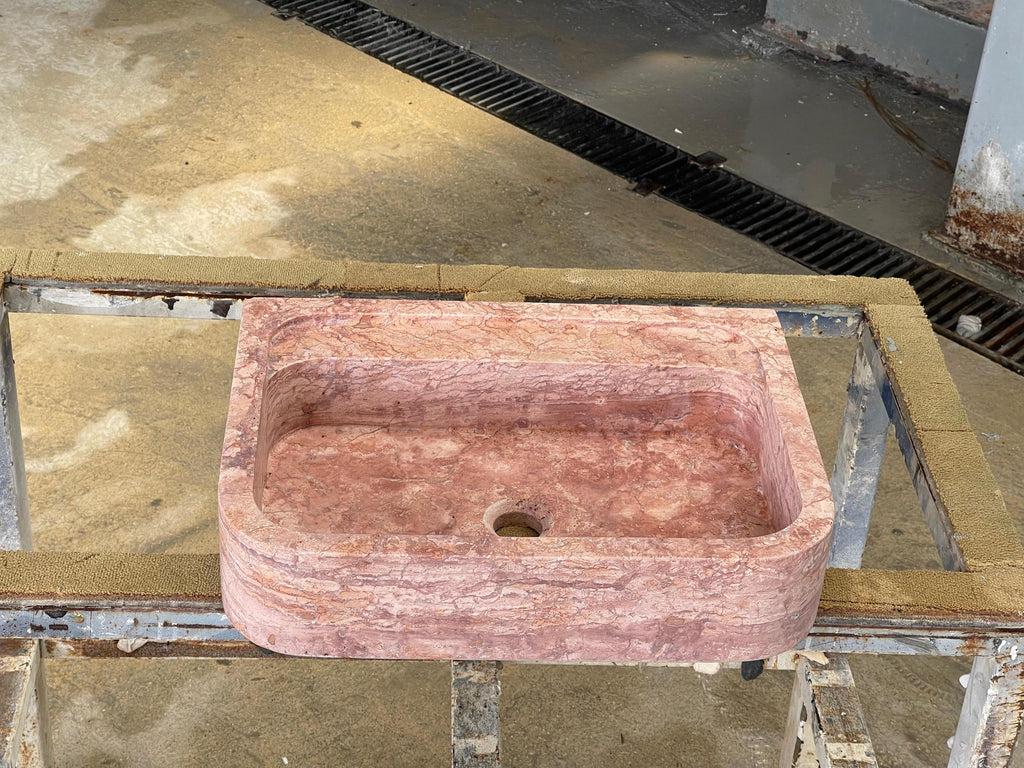 Handcarved red travertine marble vessel sink by Marblyart, custom made to order — photo 11 of 15