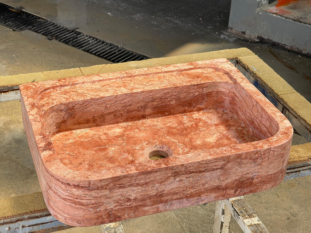 Handcarved red travertine marble vessel sink by Marblyart, custom made to order — photo 6 of 15