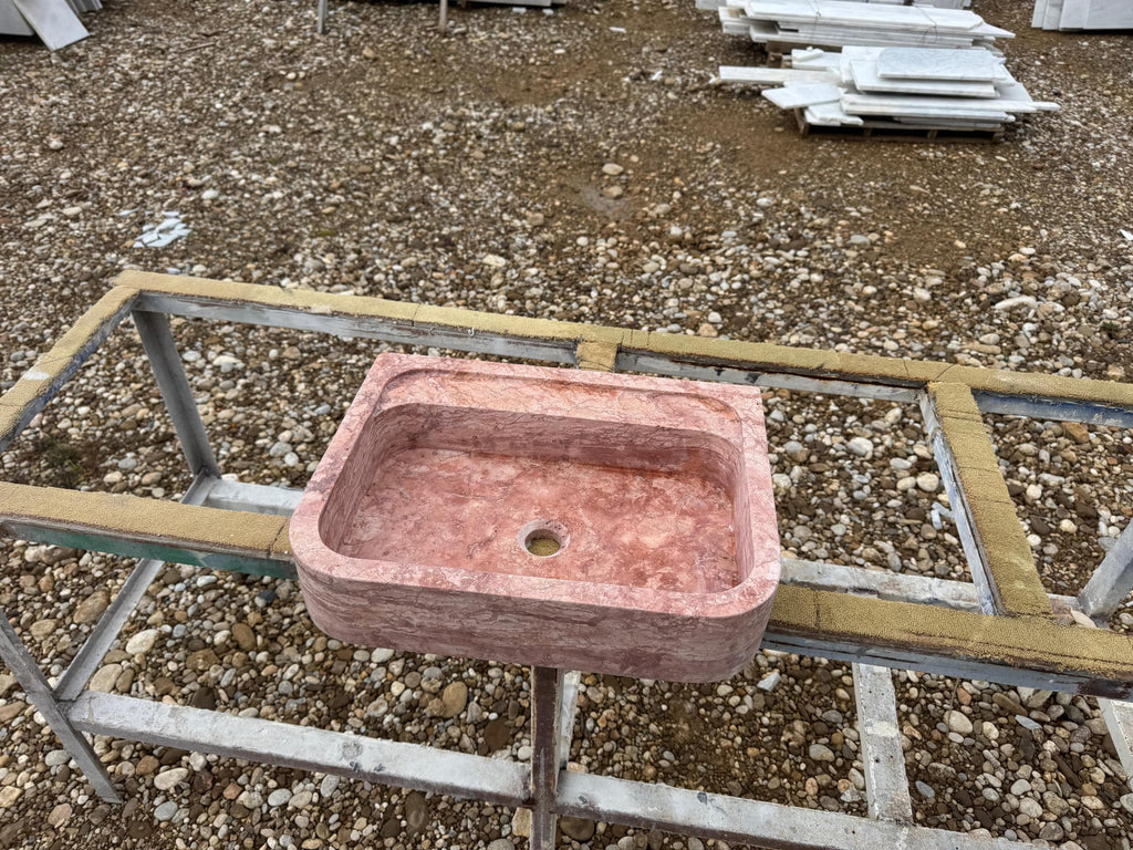 Handcarved red travertine marble vessel sink by Marblyart, custom made to order — photo 13 of 15