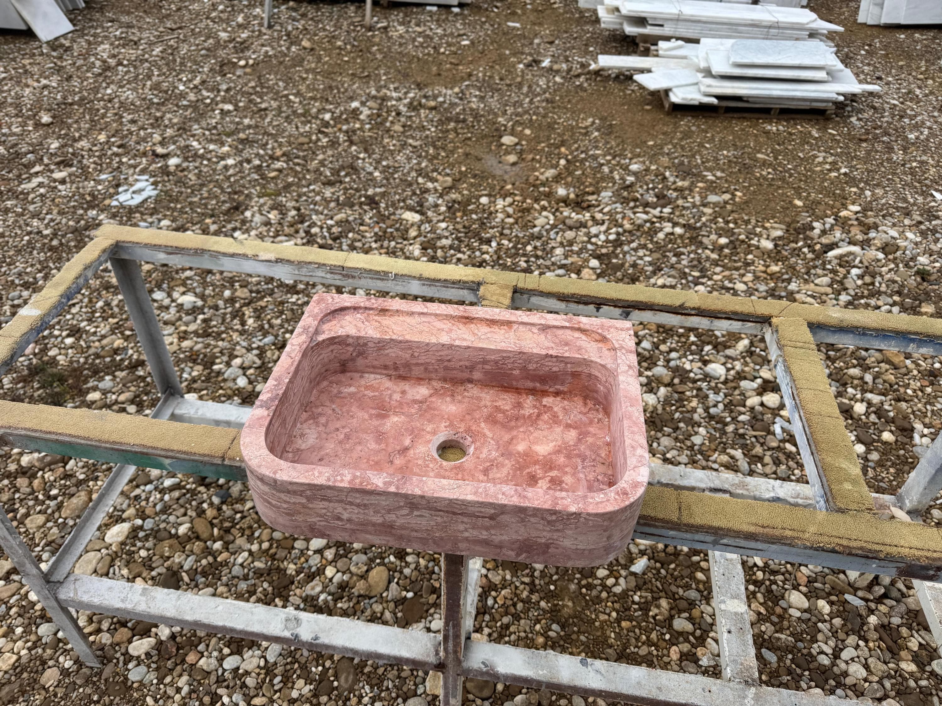 Handcarved red travertine marble vessel sink by Marblyart, custom made to order — photo 13 of 15