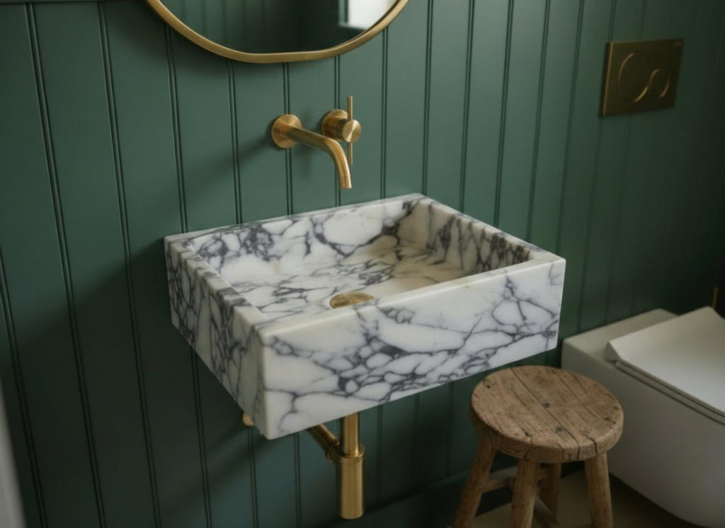 Handcarved Calacatta Viola marble fluted vessel sink by Marblyart, custom made to order — photo 5 of 9