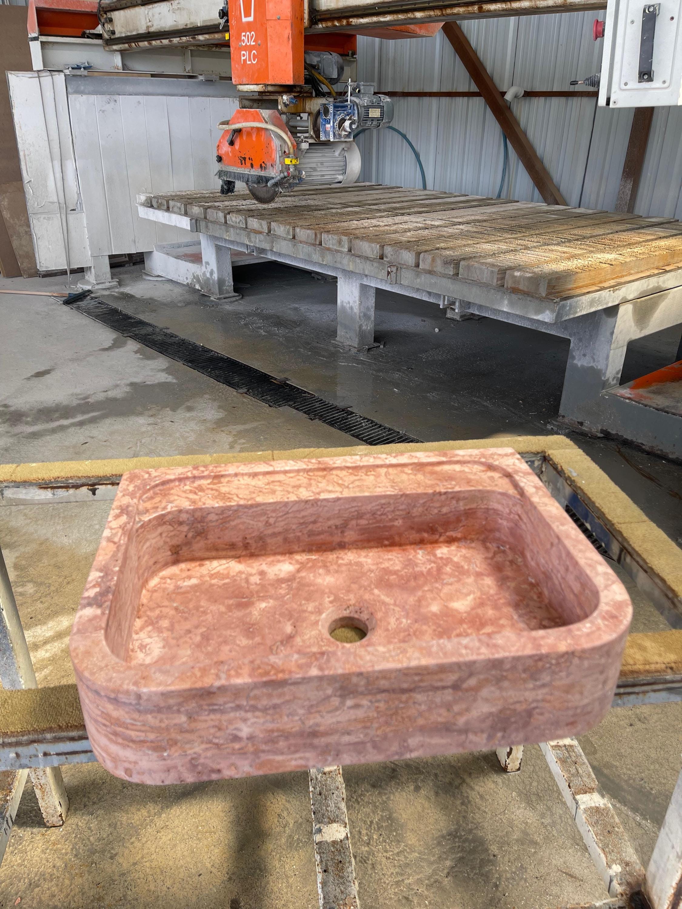 Handcarved red travertine marble vessel sink by Marblyart, custom made to order — photo 8 of 15