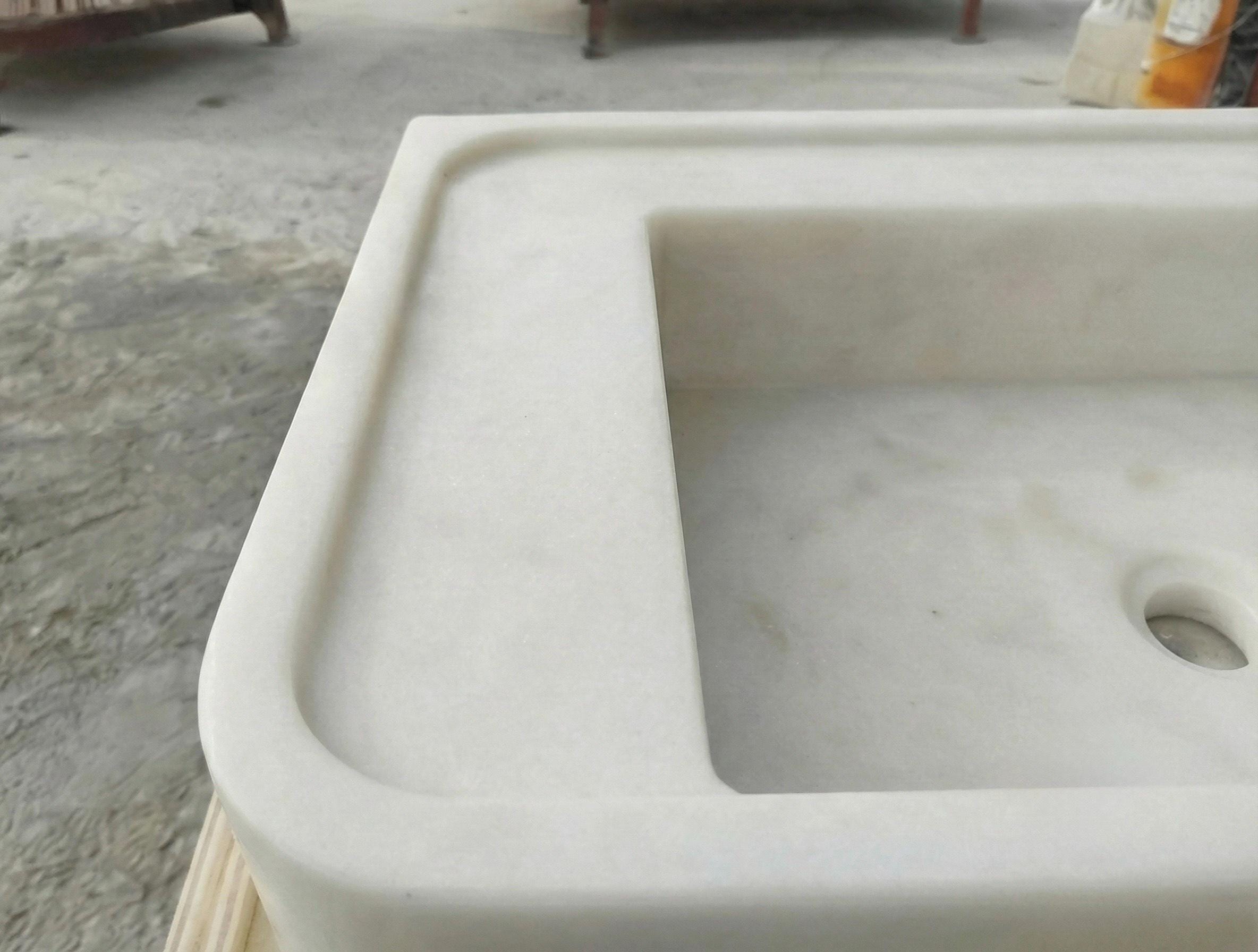 Handcarved Carrara marble floating vanity sink by Marblyart, custom made to order — photo 6 of 7