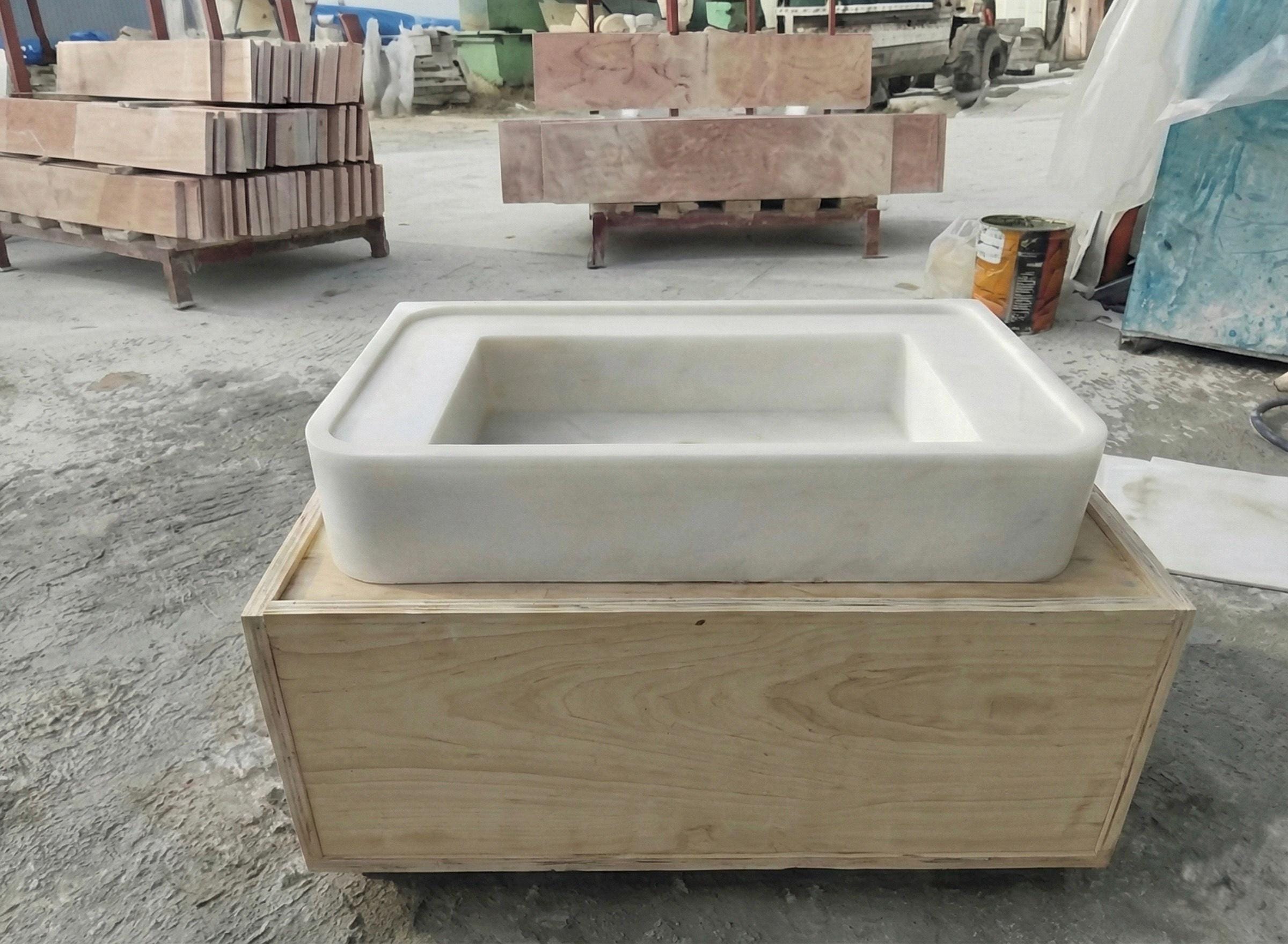 Handcarved Carrara marble floating vanity sink by Marblyart, custom made to order — photo 4 of 7