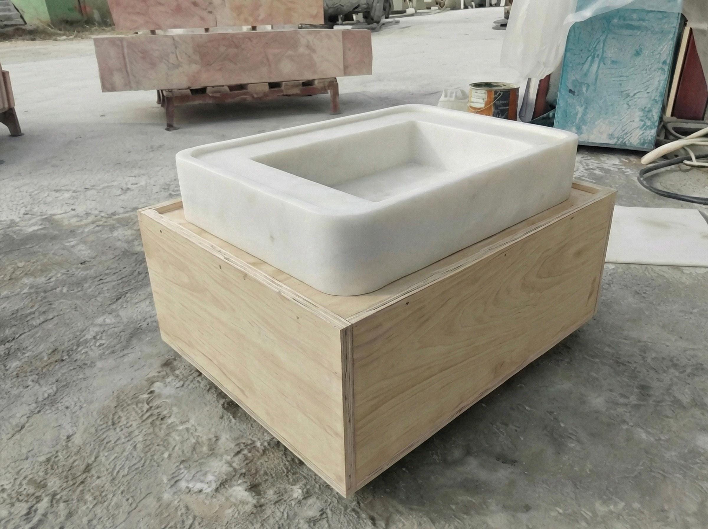 Handcarved Carrara marble floating vanity sink by Marblyart, custom made to order — photo 5 of 7
