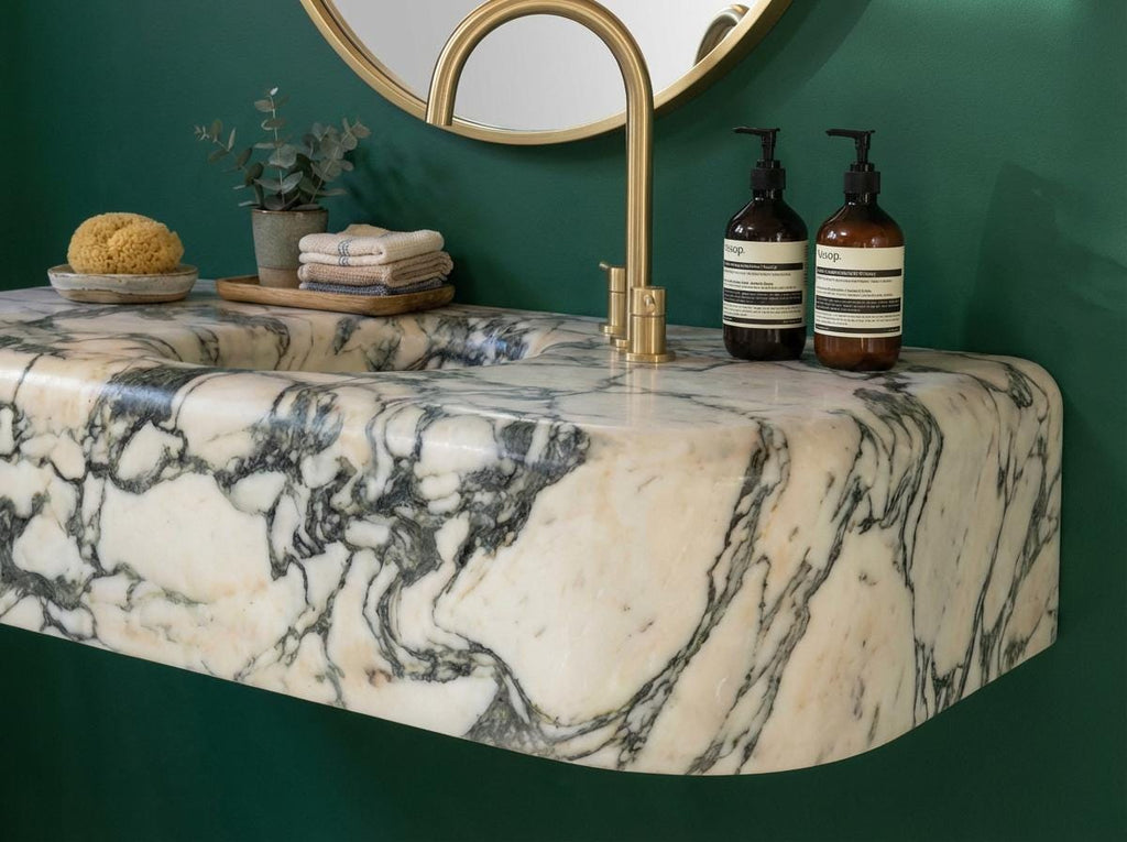 Handcarved natural marble marble floating vanity sink by Marblyart, custom made to order — photo 7 of 15