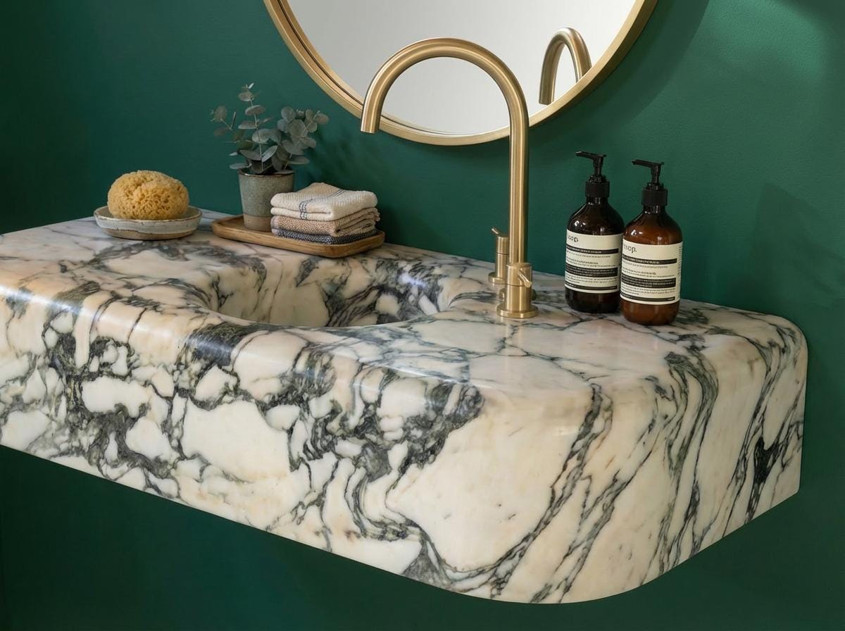 Handcarved natural marble marble floating vanity sink by Marblyart, custom made to order — photo 9 of 15
