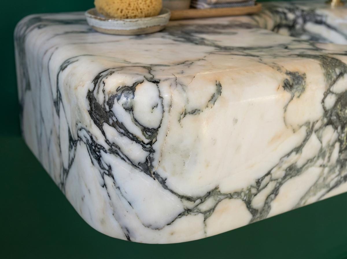 Handcarved natural marble marble floating vanity sink by Marblyart, custom made to order — photo 12 of 15