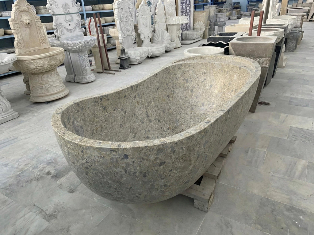 Handcarved natural marble marble freestanding bathtub by Marblyart, custom made to order — photo 4 of 15