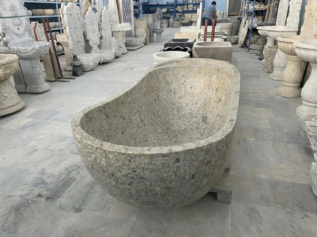 Handcarved natural marble marble freestanding bathtub by Marblyart, custom made to order — photo 9 of 15