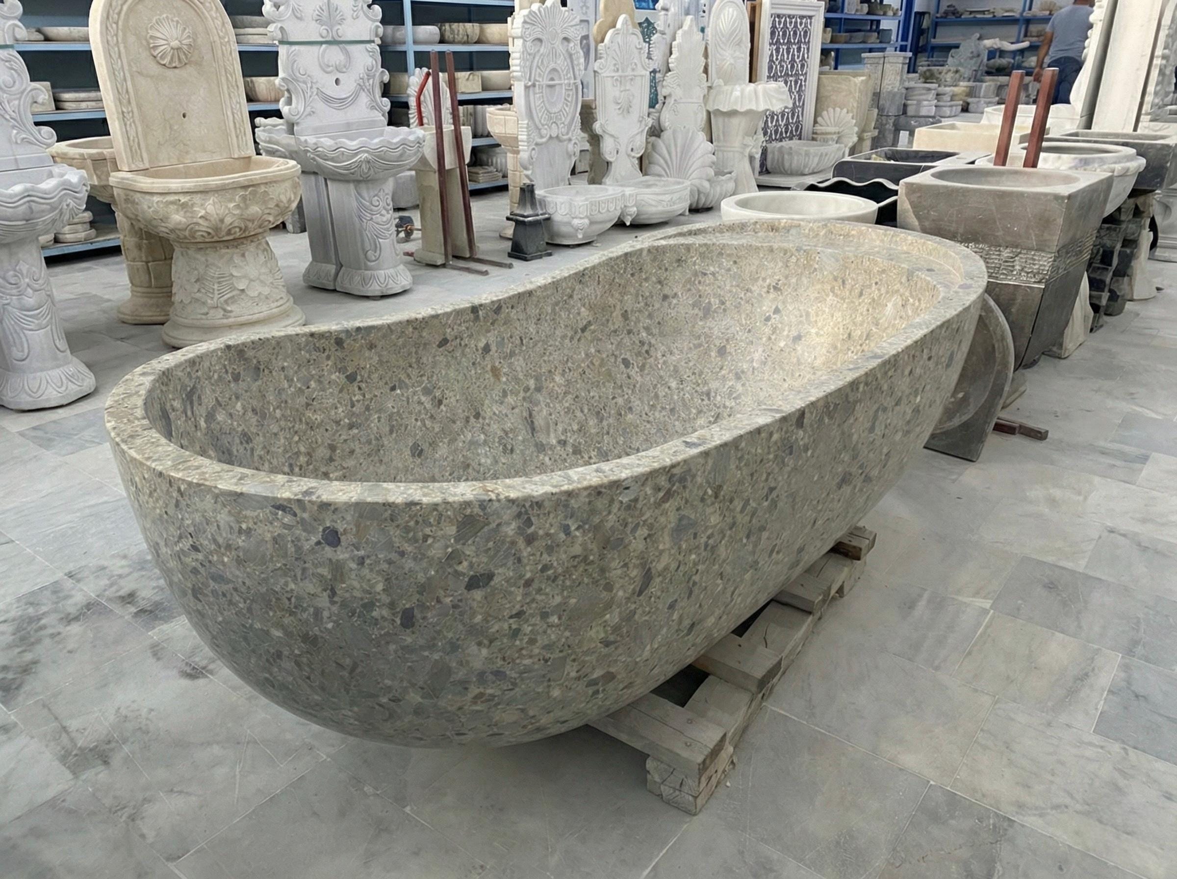Handcarved natural marble marble freestanding bathtub by Marblyart, custom made to order — photo 12 of 15