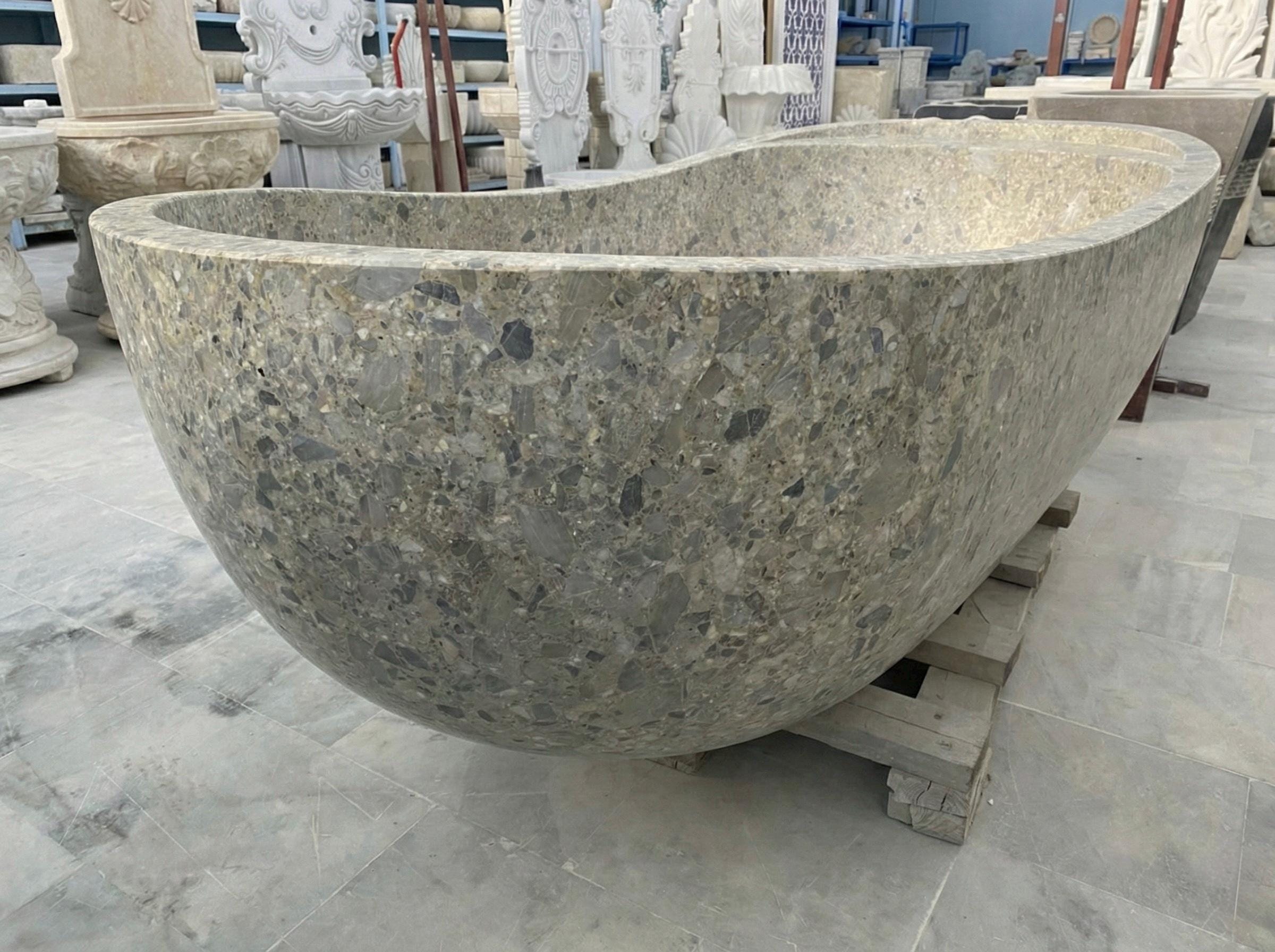 Handcarved natural marble marble freestanding bathtub by Marblyart, custom made to order — photo 2 of 15