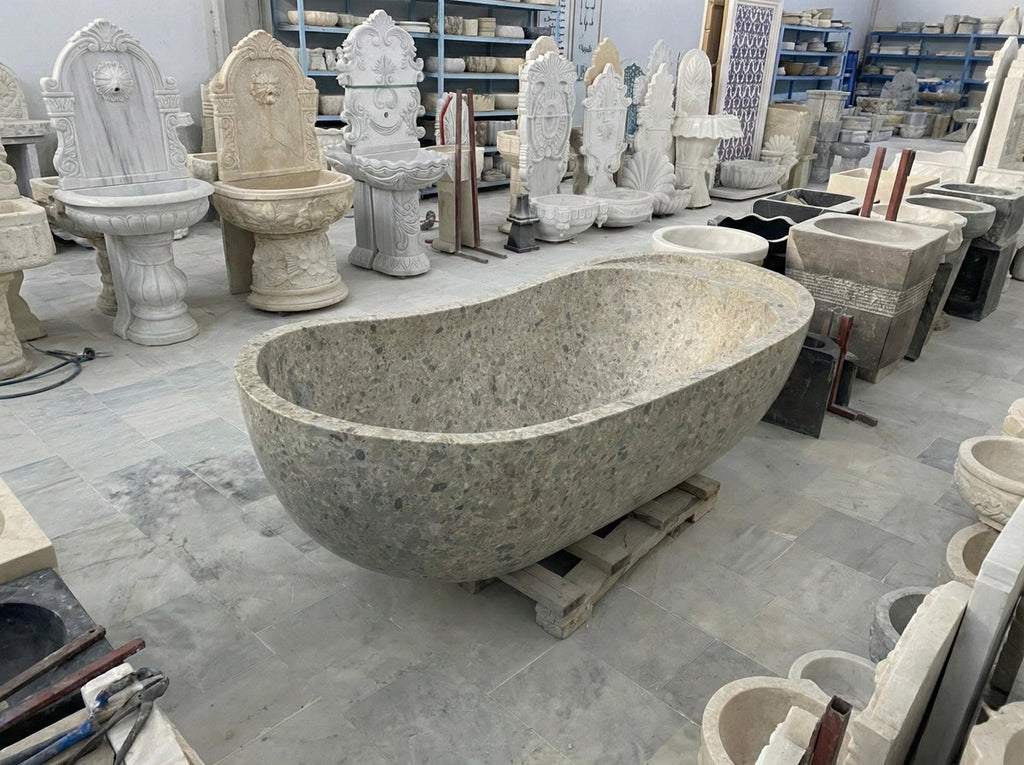 Handcarved natural marble marble freestanding bathtub by Marblyart, custom made to order — photo 14 of 15
