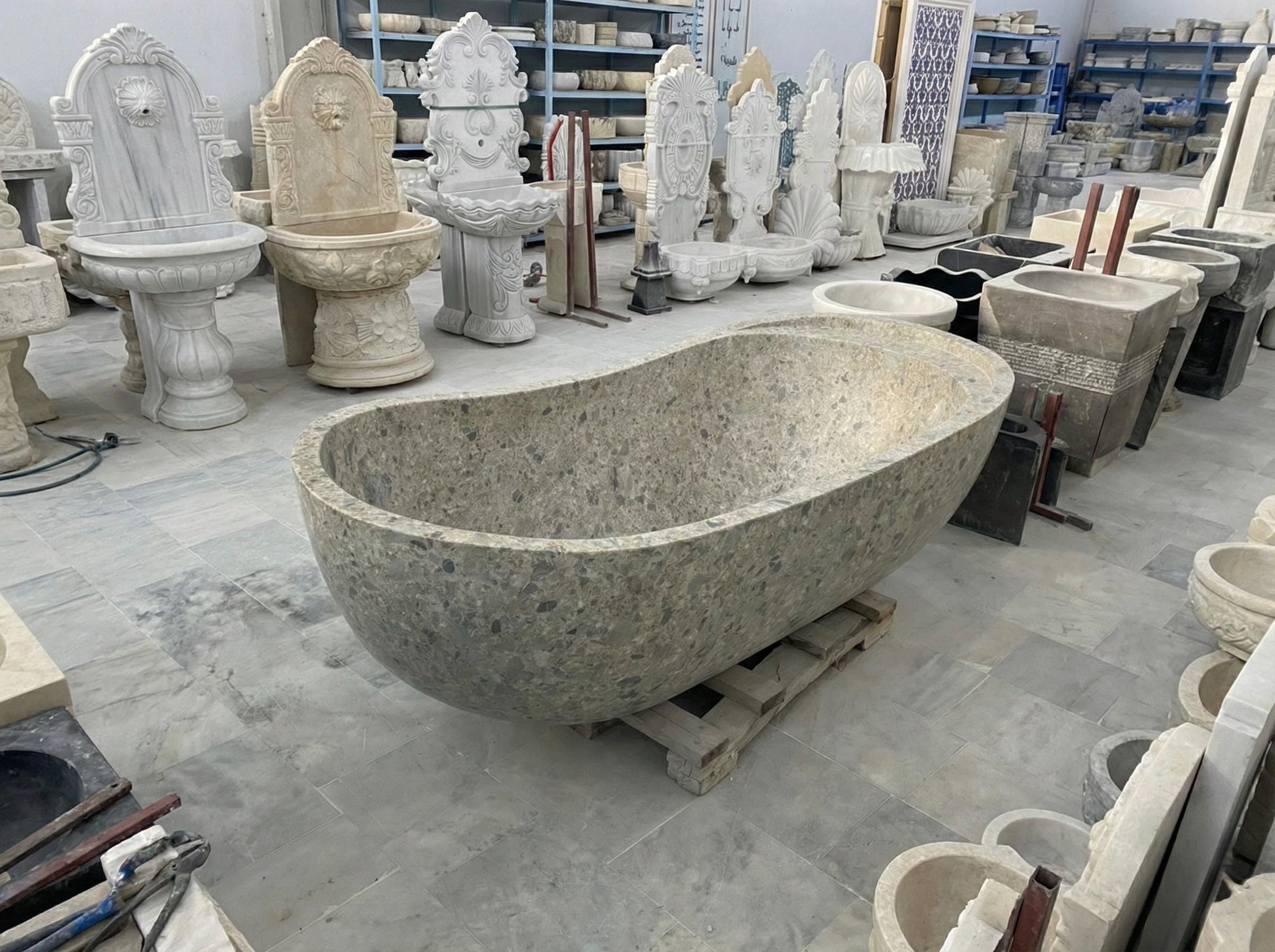 Handcarved natural marble marble freestanding bathtub by Marblyart, custom made to order — photo 14 of 15